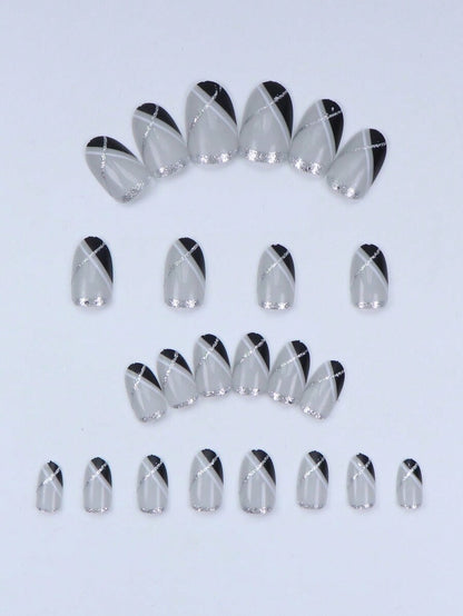 Christmas Long Almond Press On Nails 24pcs, Red French Tips With White Snowflakes And Santa Hat Design, Acrylic False Nails Set For Holiday Or Party