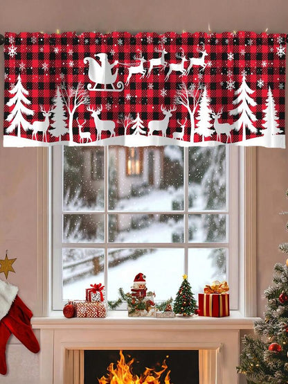 Santa Claus & Snowman Christmas Curtain Valance, 1–2 Piece Polyester Window Decor with Rod Pocket for Kitchen, Living Room or Bedroom