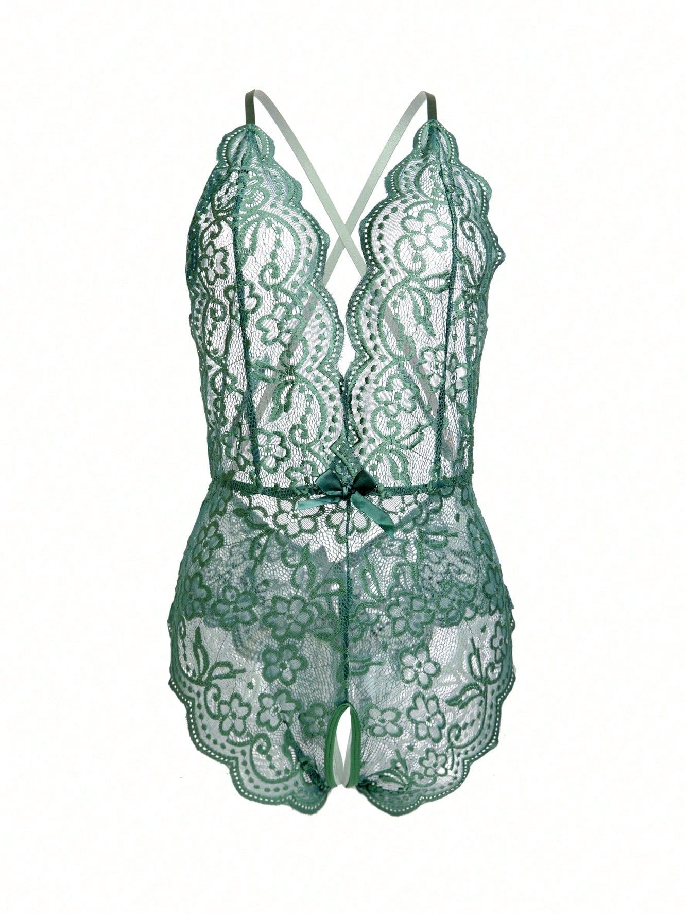 1pc Sexy Halter Neck Lace Bodysuit With Backless Design For Rave