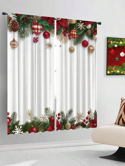 2-Piece Christmas Reindeer and Tree Blackout Curtain Set, Holiday Window Panels for Home Living Room or Bedroom Decor