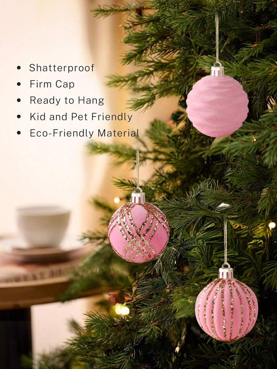 9pcs Green Velvet Christmas Tree Ball Ornaments, Flocked Painted Shatterproof Hanging Décor for Holiday Trees & Home Display