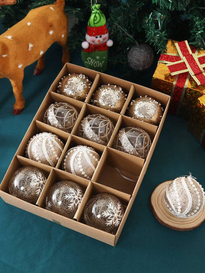 12pcs Clear Pink Christmas Ball Ornaments, 3.15-Inch Shatterproof Decorative Tree Baubles, Elegant Rustic Hanging Decorations for Holiday Parties