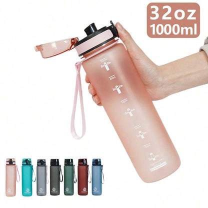 34oz Sports Water Bottle with Time Marker & Carry Strap, Leak-Proof Large Capacity Reusable Bottle for Gym, School, Biking & Outdoor Fitness (1pc)