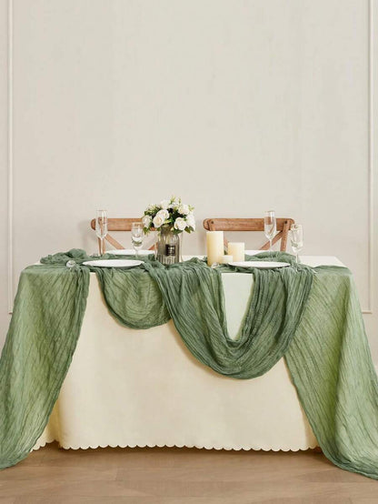 Wrinkled Cheesecloth Table Runner for Weddings and Holidays, Elegant Table Centerpiece Cloth for Christmas Dining, Birthdays, and Romantic Events