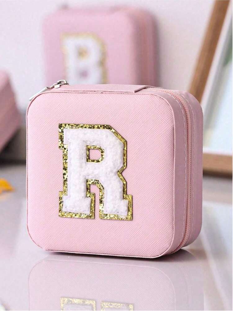 Custom Initial Travel Jewelry Organizer Box, Compact Case for Rings, Necklaces & Earrings