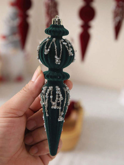 6/12pcs Velvet Christmas Ornament Set (7"), Textured Shatterproof Burgundy Tree Decorations, Elegant Holiday Home Decor