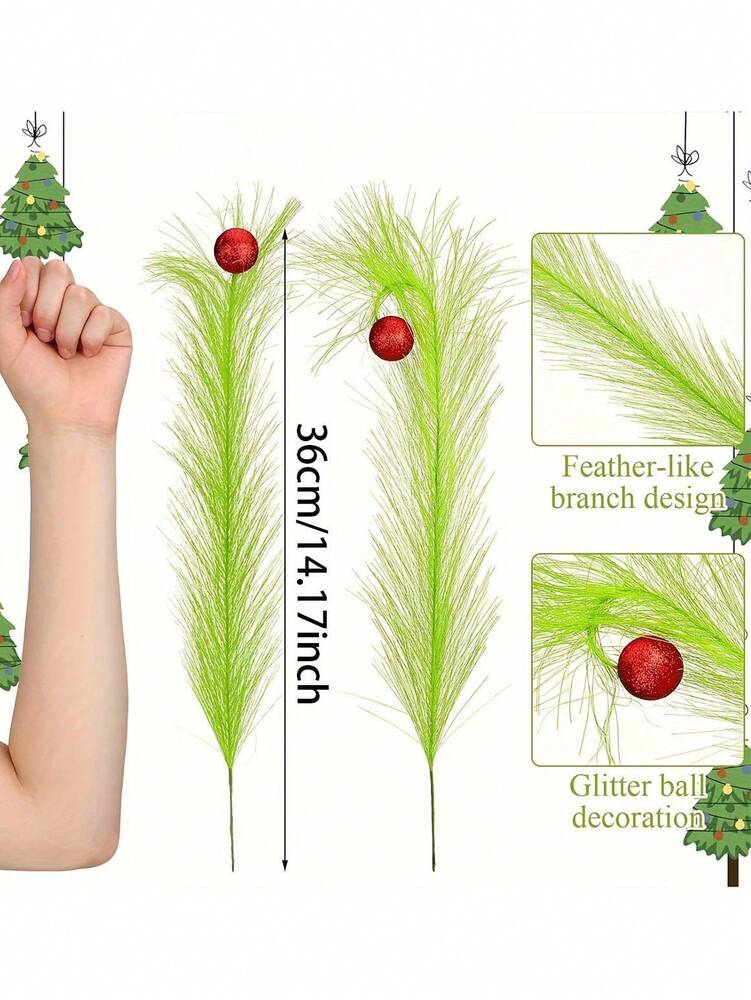 20pcs Christmas Elf Twig Set, Green & Red Artificial Branches with Flashing Orbs for DIY Christmas Tree Toppers, Garlands & Holiday Decor