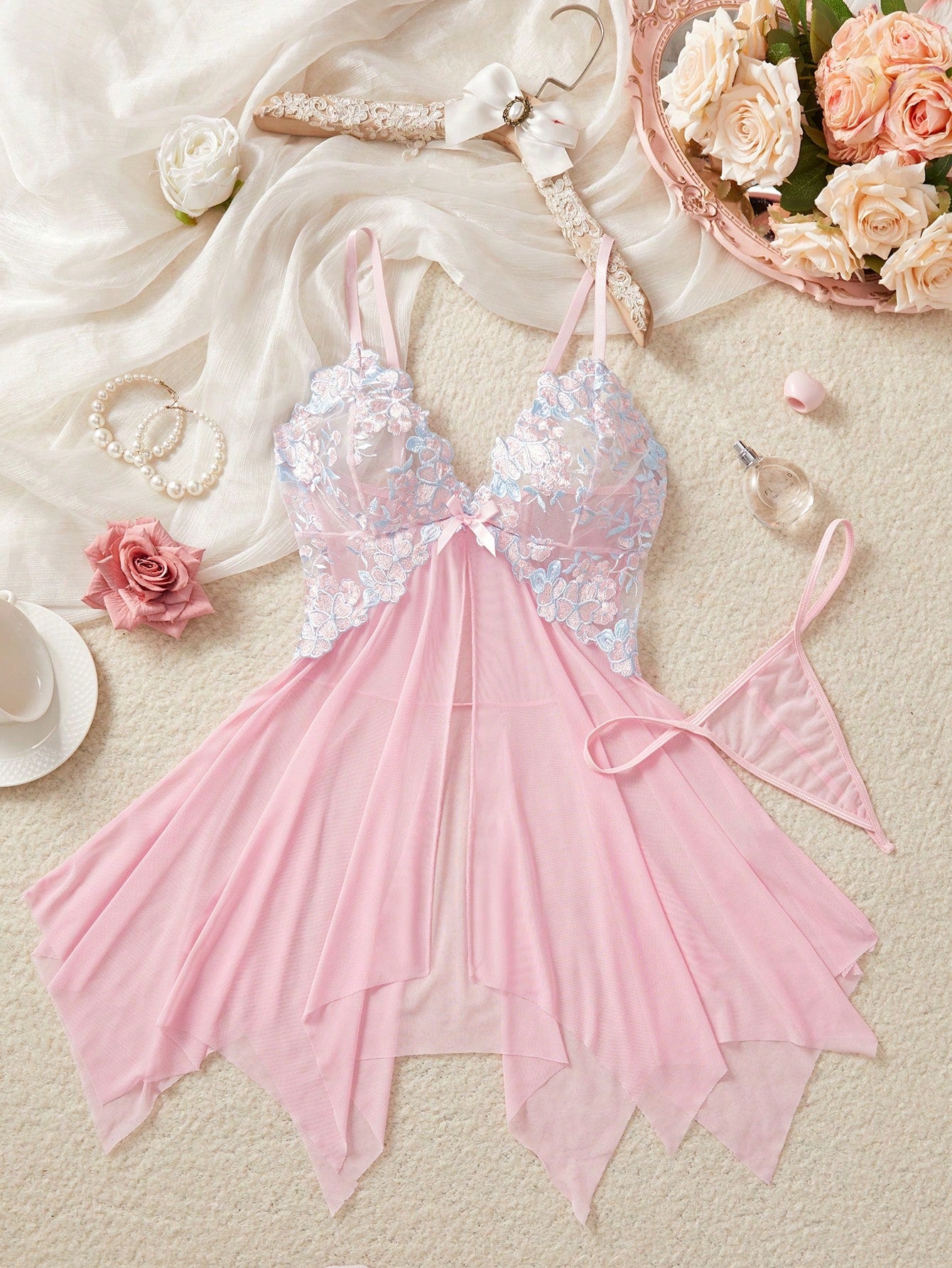 Unlock The Mysterious Light Purple Embroidered Sheer Nightgown, Gently Wrapping The Charming Figure, Sexy Asymmetric/Asymmetrical Sheer Thong, Going Out