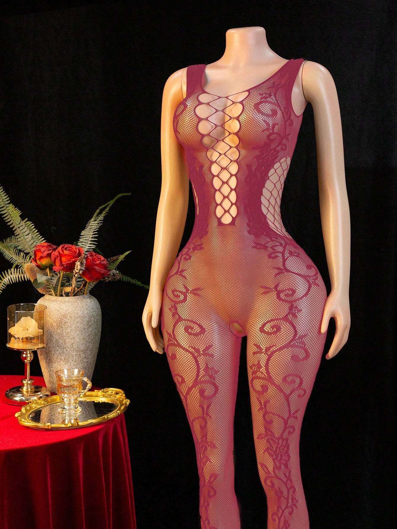 Embroidered Hollow Sheer Sleeveless Sexy Bodystocking