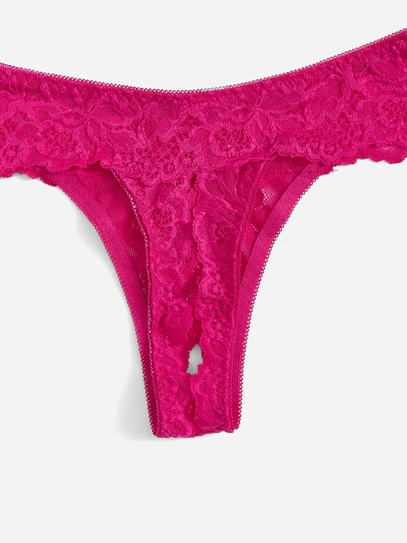 Women's sheer lace underwire bra and thong set with open cup bra, adjustable spaghetti straps, and matching low rise V-string thong in a 2-piece lingerie set.