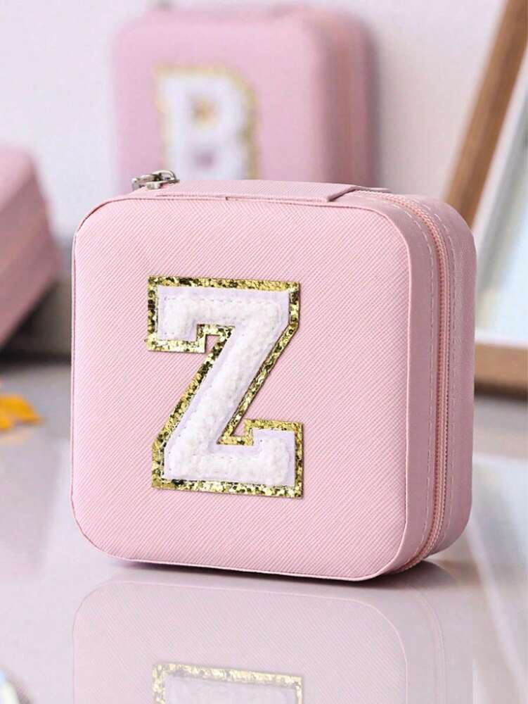 Custom Initial Travel Jewelry Organizer Box, Compact Case for Rings, Necklaces & Earrings