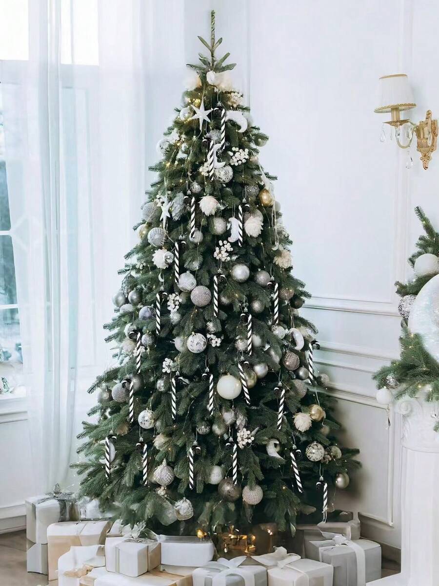 12pcs Pink Glitter Candy Cane Christmas Ornaments, 5.5" Plastic Hanging Decorations for Christmas Trees & Holiday Displays