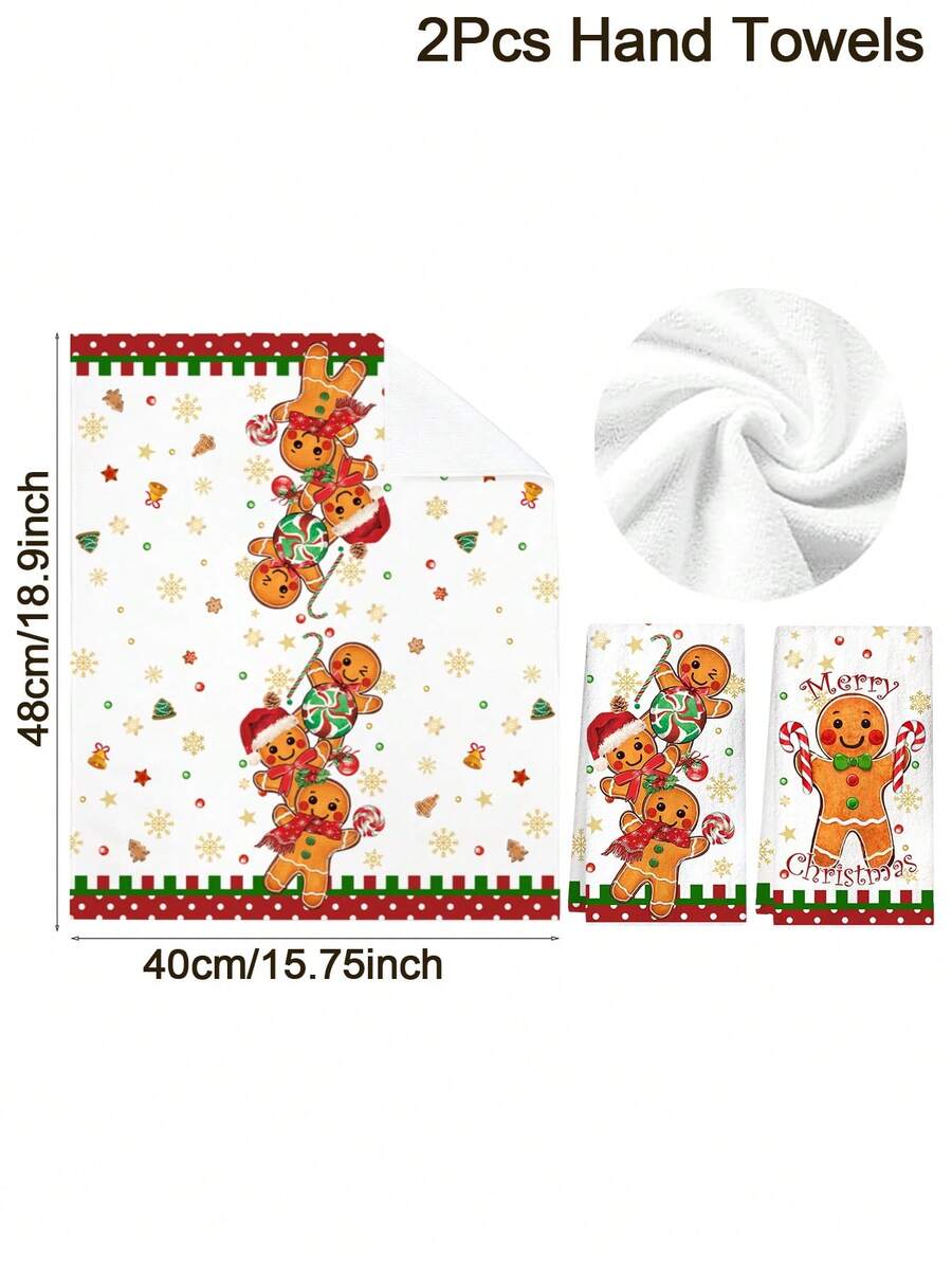 2pcs Christmas Gnome Hand Towels, Red & Black Plaid Microfiber Kitchen & Bathroom Towels, Soft Absorbent Holiday Home Decor