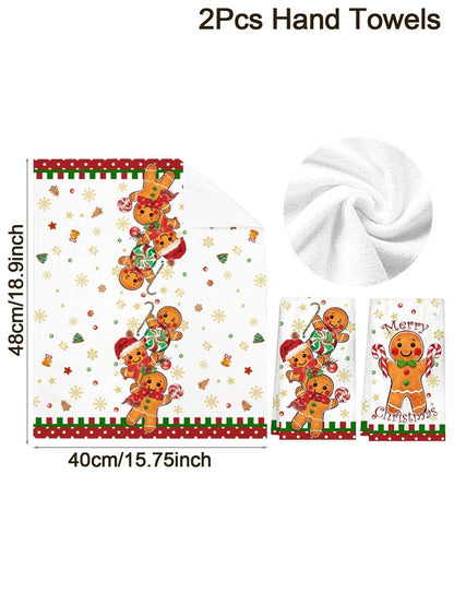 2pcs Christmas Gnome Hand Towels, Red & Black Plaid Microfiber Kitchen & Bathroom Towels, Soft Absorbent Holiday Home Decor