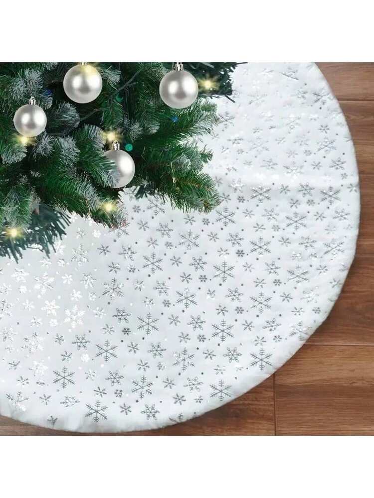 35-Inch White Plush Christmas Tree Skirt, Thick Velvet Tree Base Blanket with Lace Trim, Also Available in 60/90cm, Elegant Holiday Home Decor