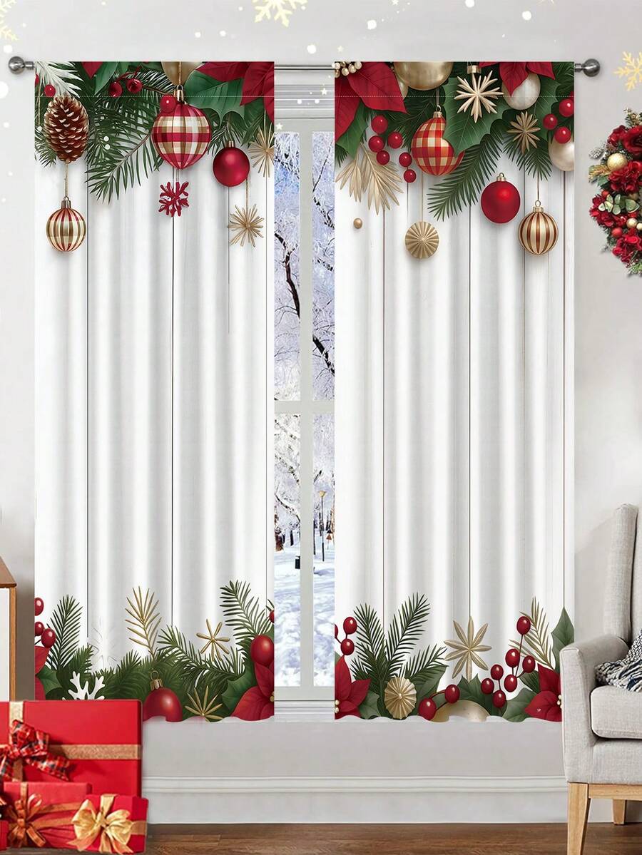 2-Piece Christmas Reindeer and Tree Blackout Curtain Set, Holiday Window Panels for Home Living Room or Bedroom Decor