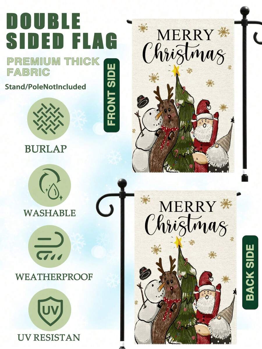 Christmas Night Garden Flag 12x18 inch, Double-Sided Linen Yard Flag with Jesus and Red Plaid Design, Festive Farmhouse Outdoor Winter Decoration