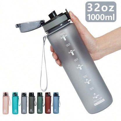 34oz Sports Water Bottle with Time Marker & Carry Strap, Leak-Proof Large Capacity Reusable Bottle for Gym, School, Biking & Outdoor Fitness (1pc)
