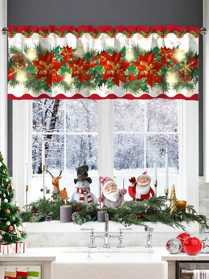 Santa Claus & Snowman Christmas Curtain Valance, 1–2 Piece Polyester Window Decor with Rod Pocket for Kitchen, Living Room or Bedroom