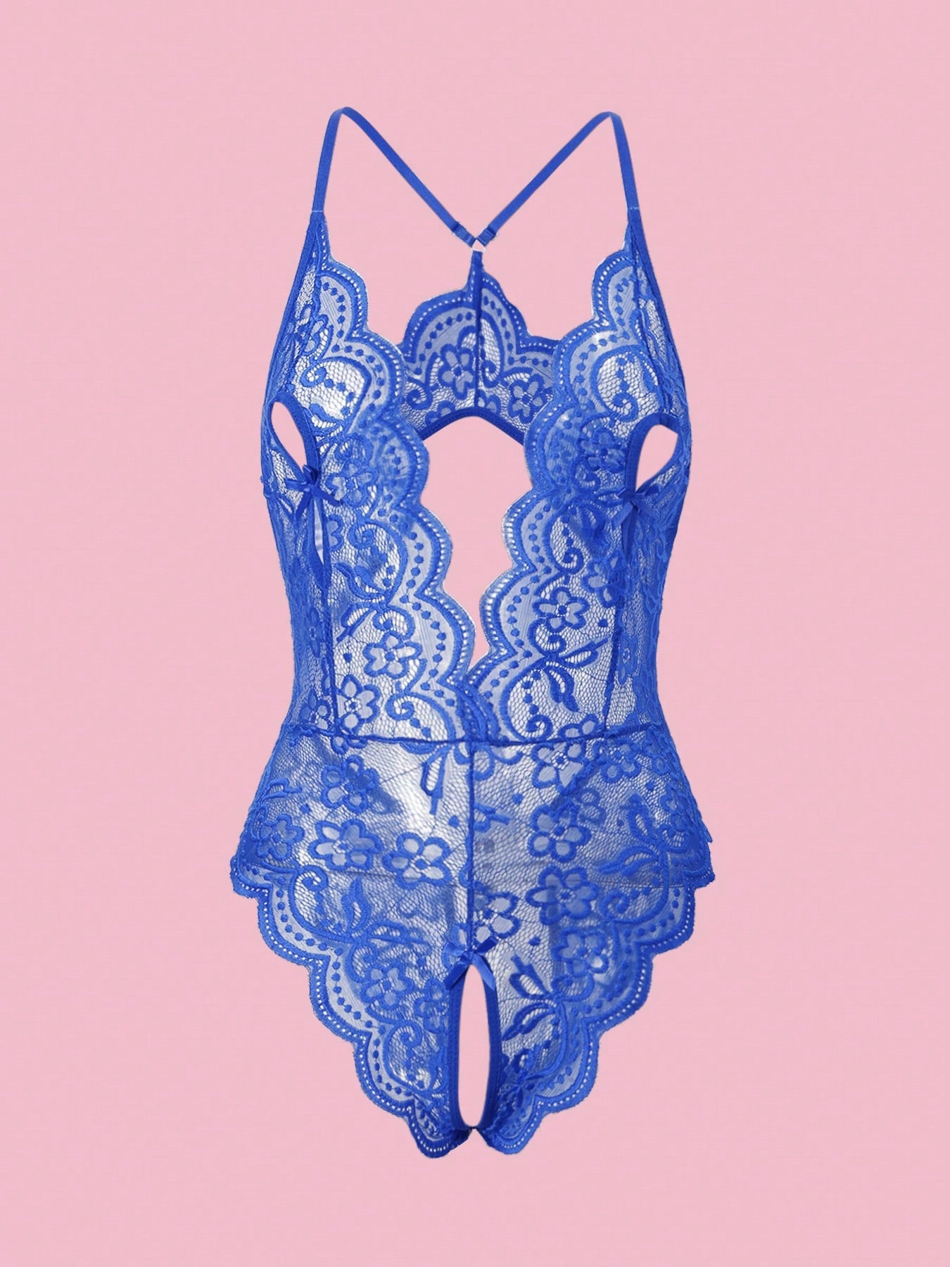 Deep V Lace Backless Bodysuit, Crotchless Open Bra Erotic Lingerie & Underpants, Women's Sexy Clothing