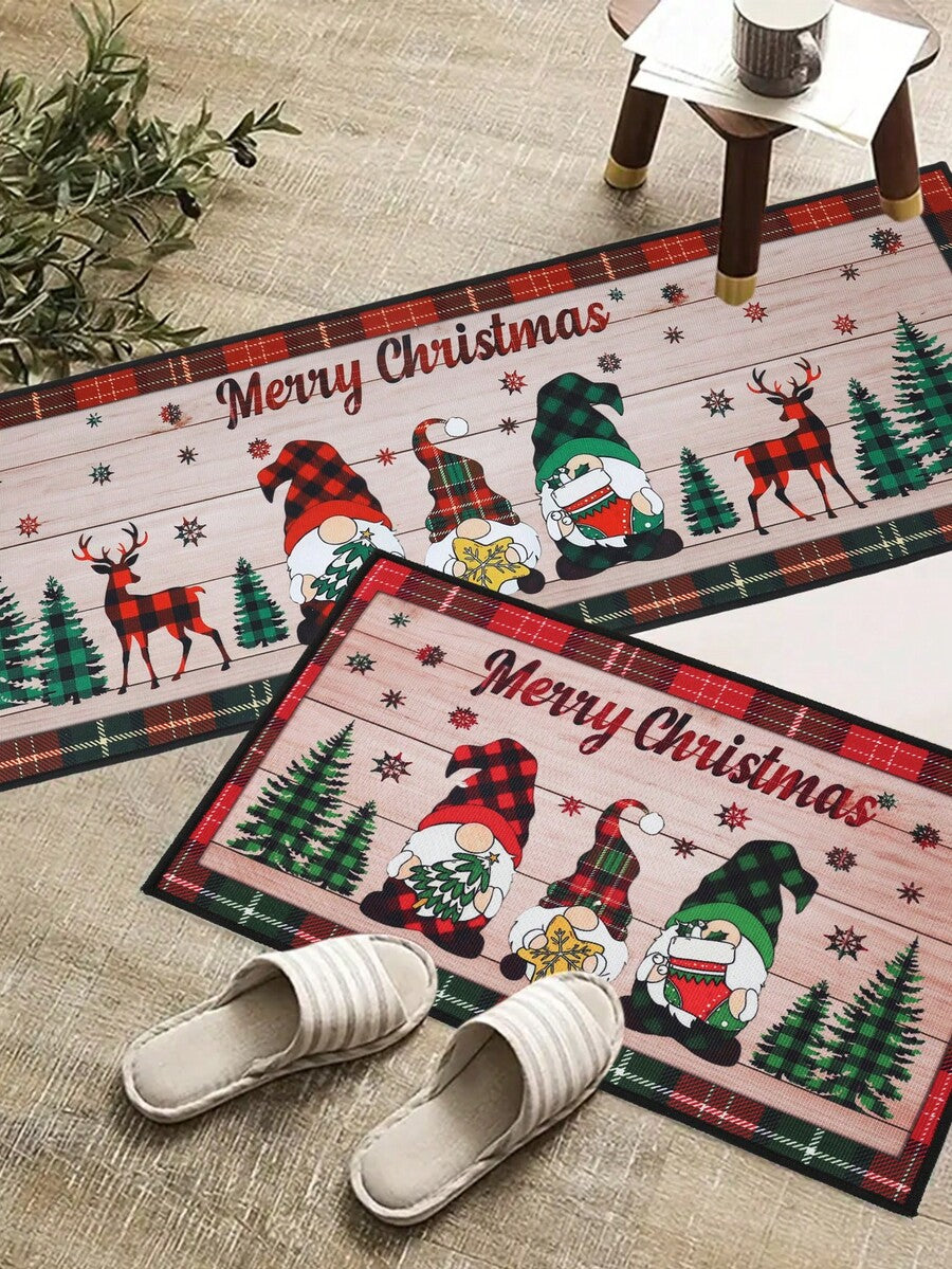 2pcs Merry Christmas Doormat Set, Gnome and Snowflake Design, Non-Slip Washable Floor Mats for Kitchen, Entryway, or Holiday Home Decoration 2026