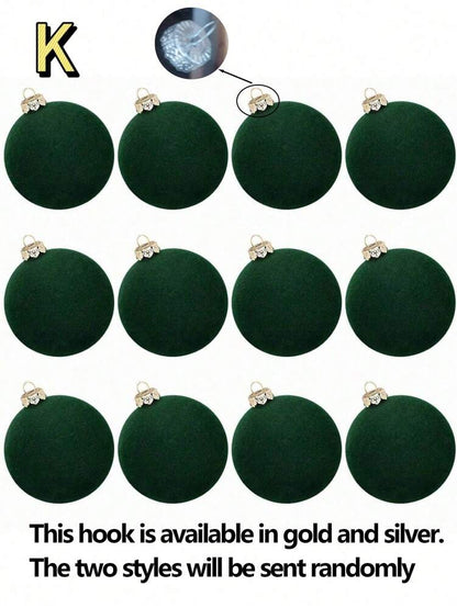 12pcs Velvet Flocked Christmas Decoration Balls, Drop-Proof Plastic Ornaments, Elegant Tree Baubles for Parties, Birthdays, or Holiday Photoshoots
