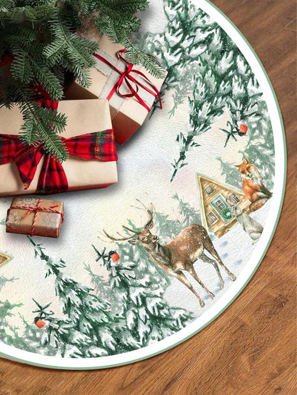 Red & Black Plaid Christmas Tree Skirt, Snowflake Pattern Round Tree Mat, Soft Decorative Base Cover for Living Room & Winter Holiday Home Decor