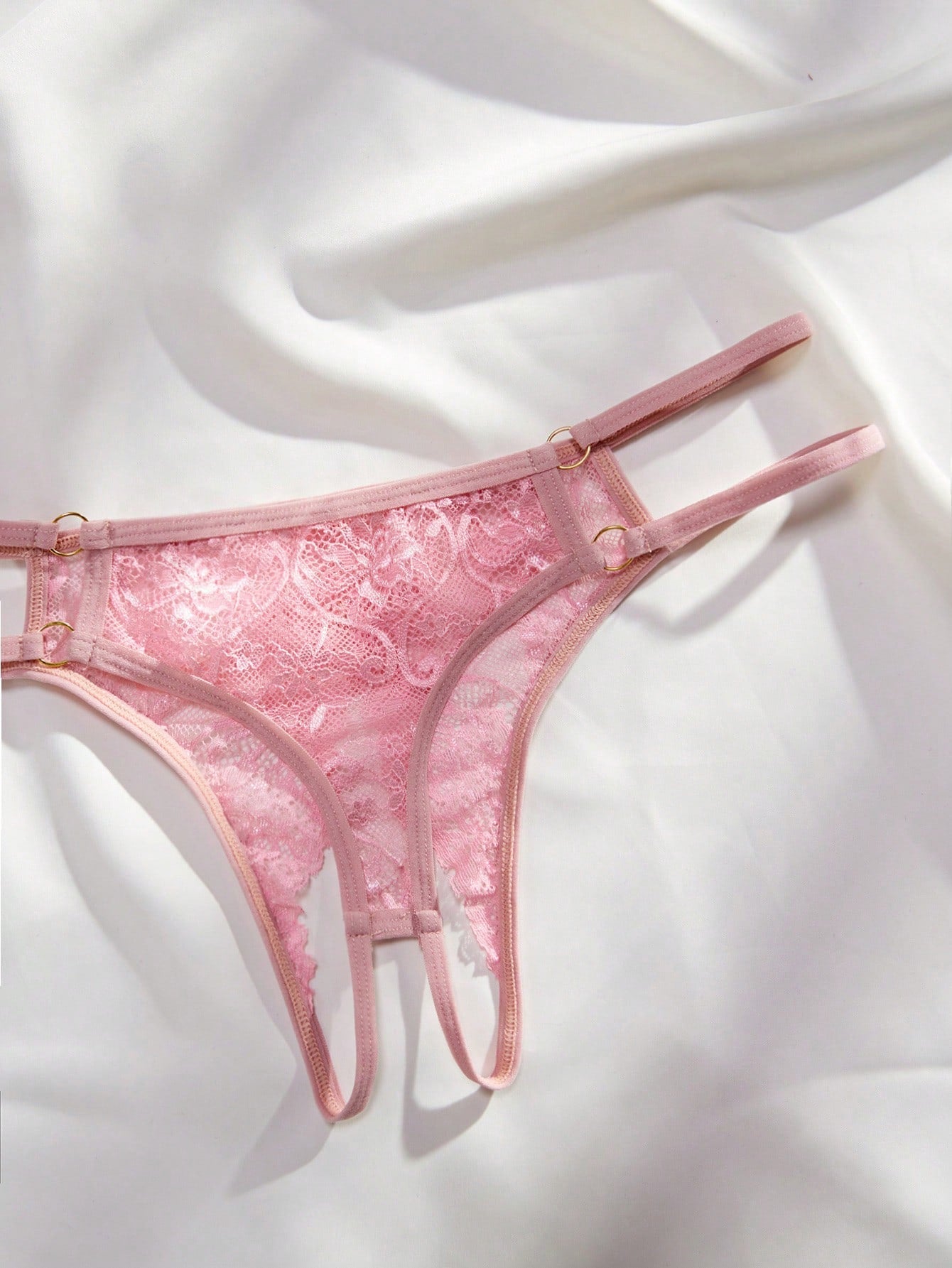 6-piece women's crotchless thong panties set in lace with low rise design and plain pattern