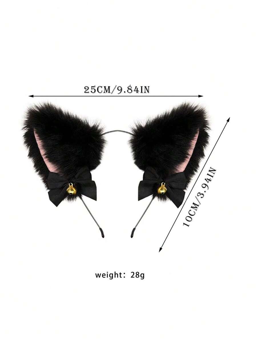 Black goth 3-piece women's lingerie set with cat ear lace eye mask and chain harness bra