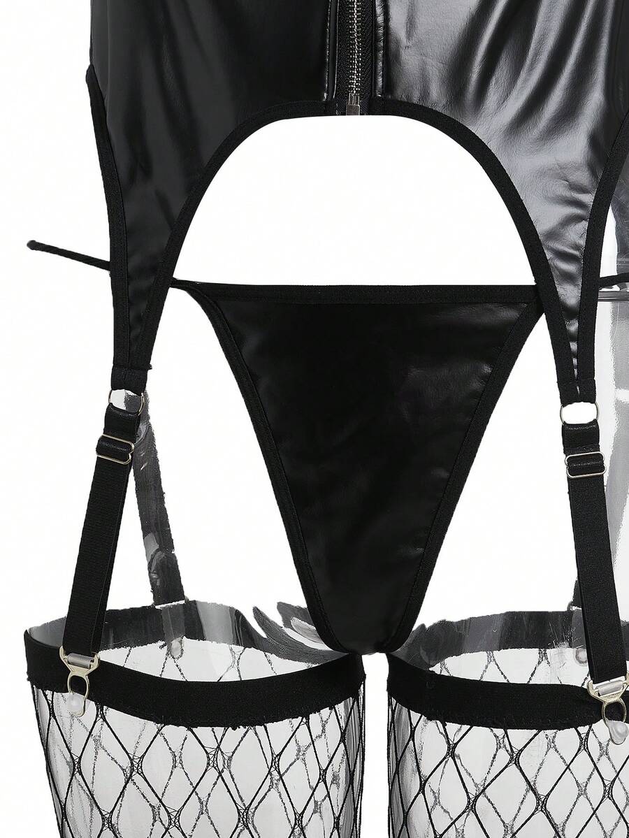 Black cut-out halter neck lingerie set for women featuring sheer medium stretch fabric and thong bottom.