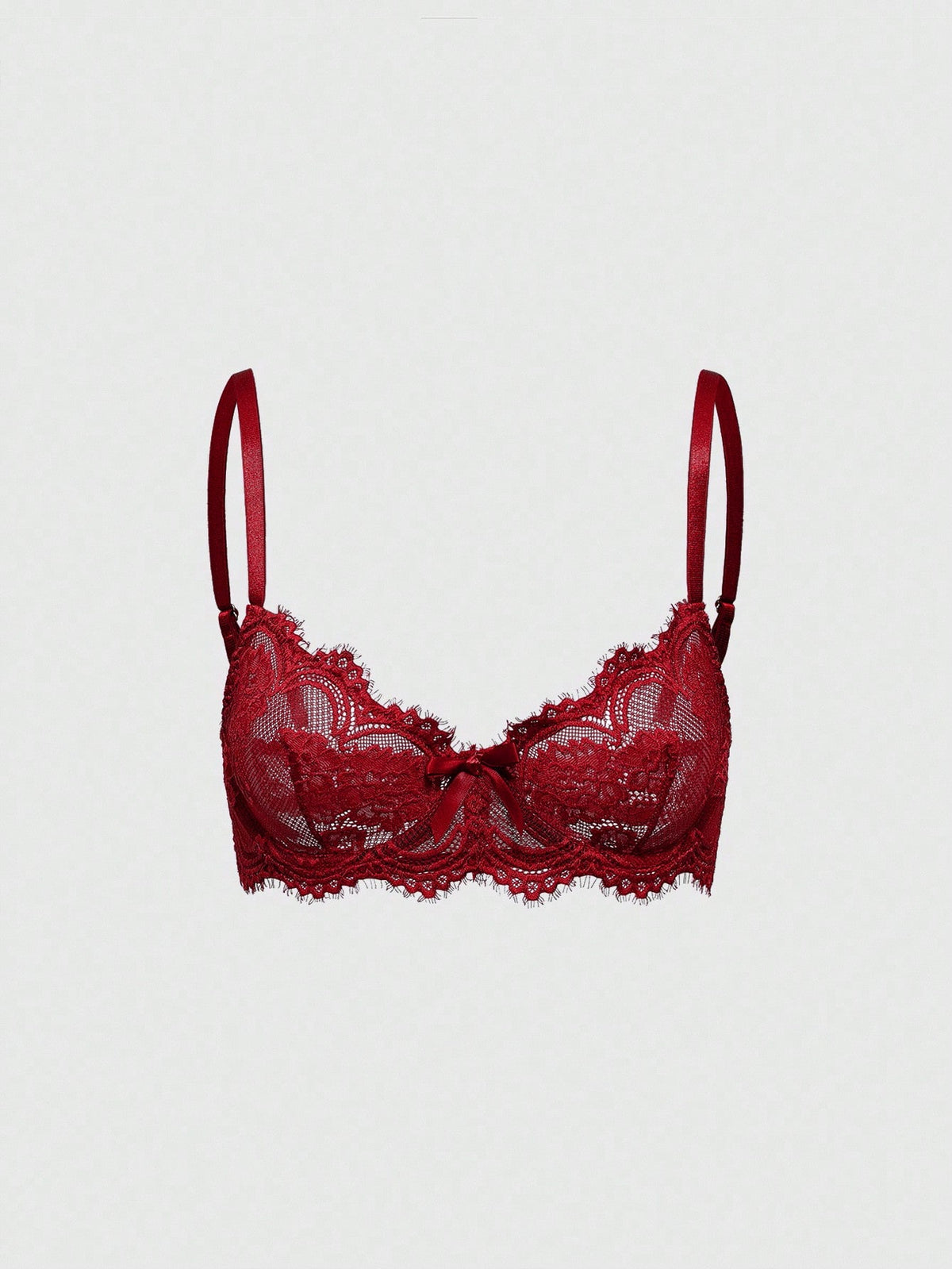 Black sheer floral lace plunge bra featuring underwire support, unlined triangle cups, adjustable straps, and a backless design for women.