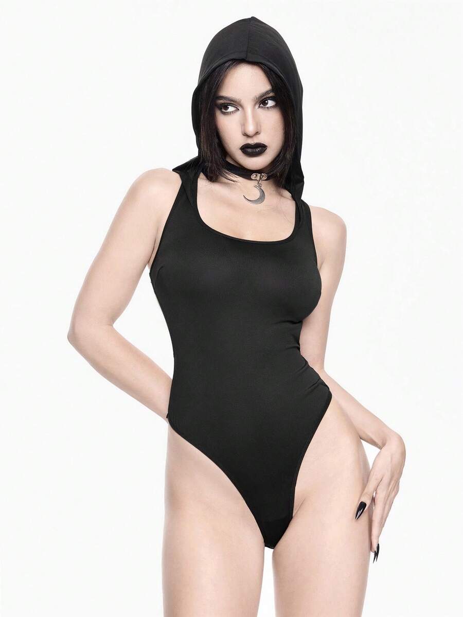Black gothic backless lingerie 2-piece set featuring crossback spaghetti straps, bow tie back detail, and low-rise wireless fit.
