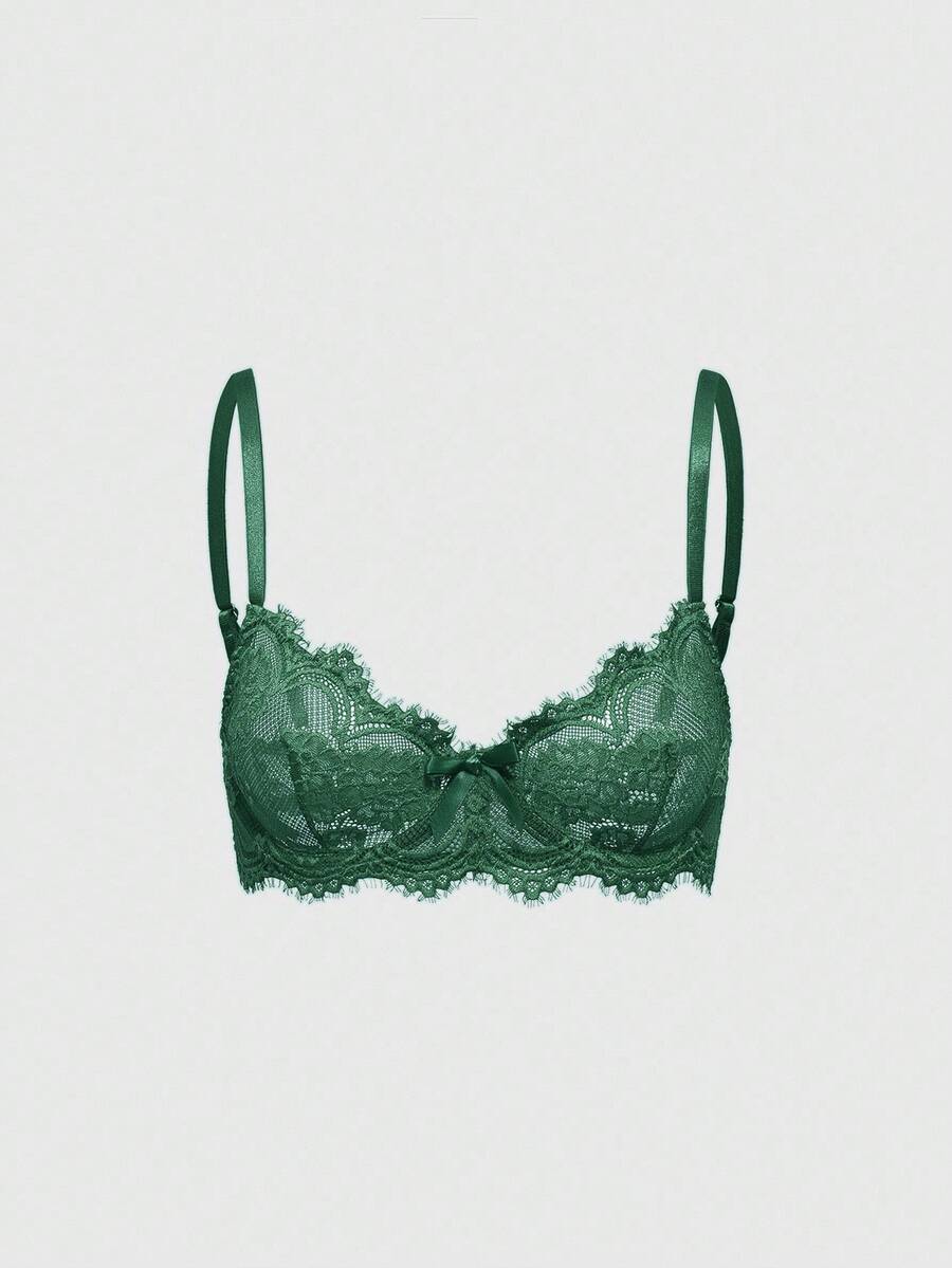 Black sheer floral lace plunge bra featuring underwire support, unlined triangle cups, adjustable straps, and a backless design for women.