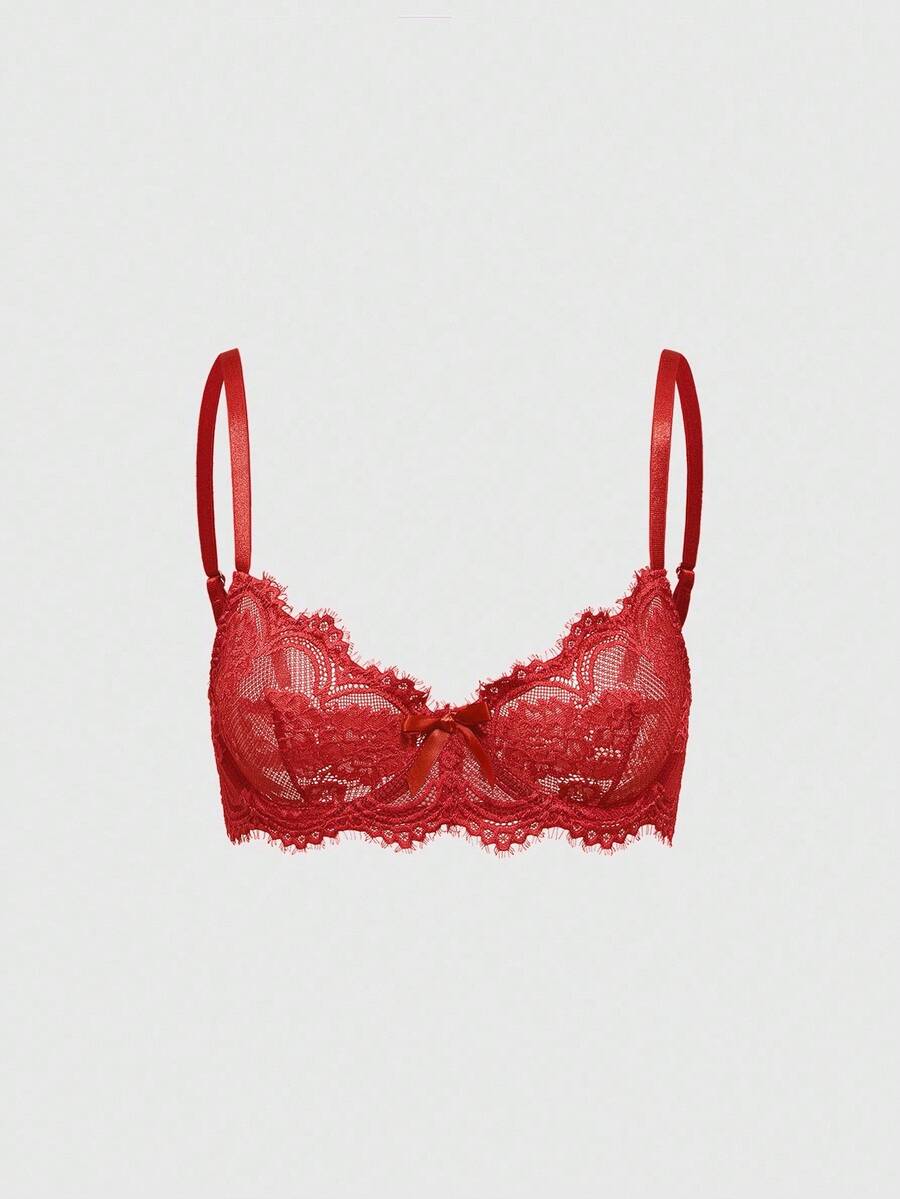 Black sheer floral lace plunge bra featuring underwire support, unlined triangle cups, adjustable straps, and a backless design for women.