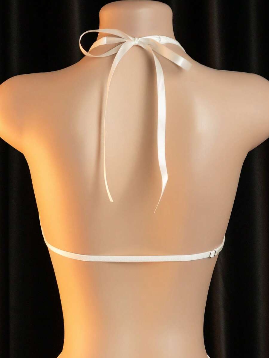 White backless hollow-out lingerie jumpsuit for women with slim fit design