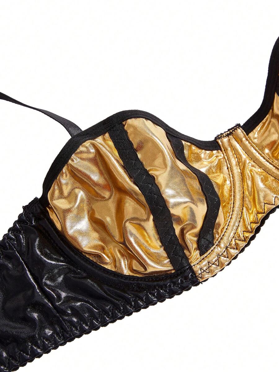 Women's 5-piece black sexy Halloween costume set featuring a spaghetti strap bra top, long skirt with cut out mesh details, shawl, gloves, and headpiece.