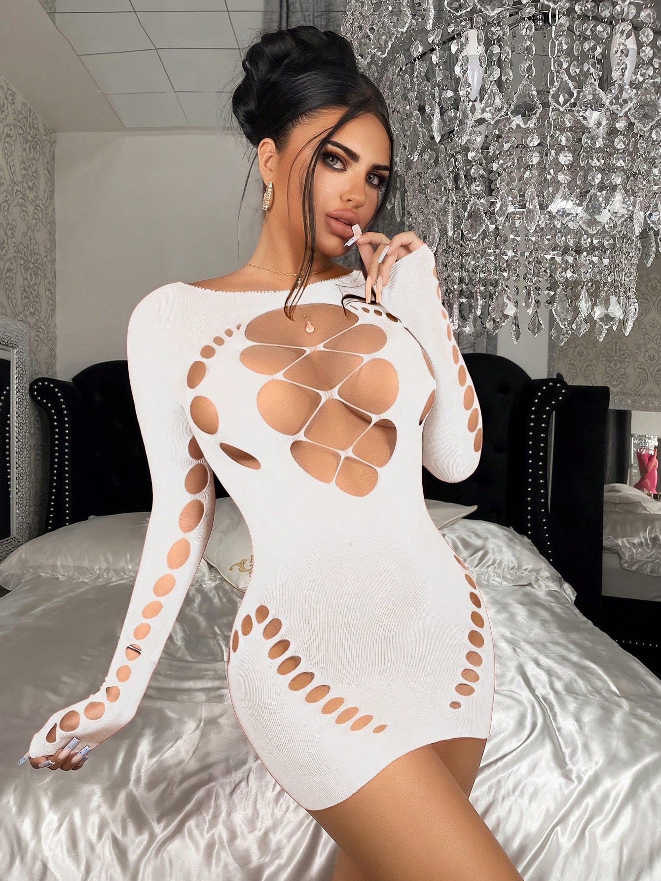 1pc Women's Sexy Fuchsia Bodycon Semi-Sheer Fishnet Dress, Suitable For Party, Nightclub, Beach
