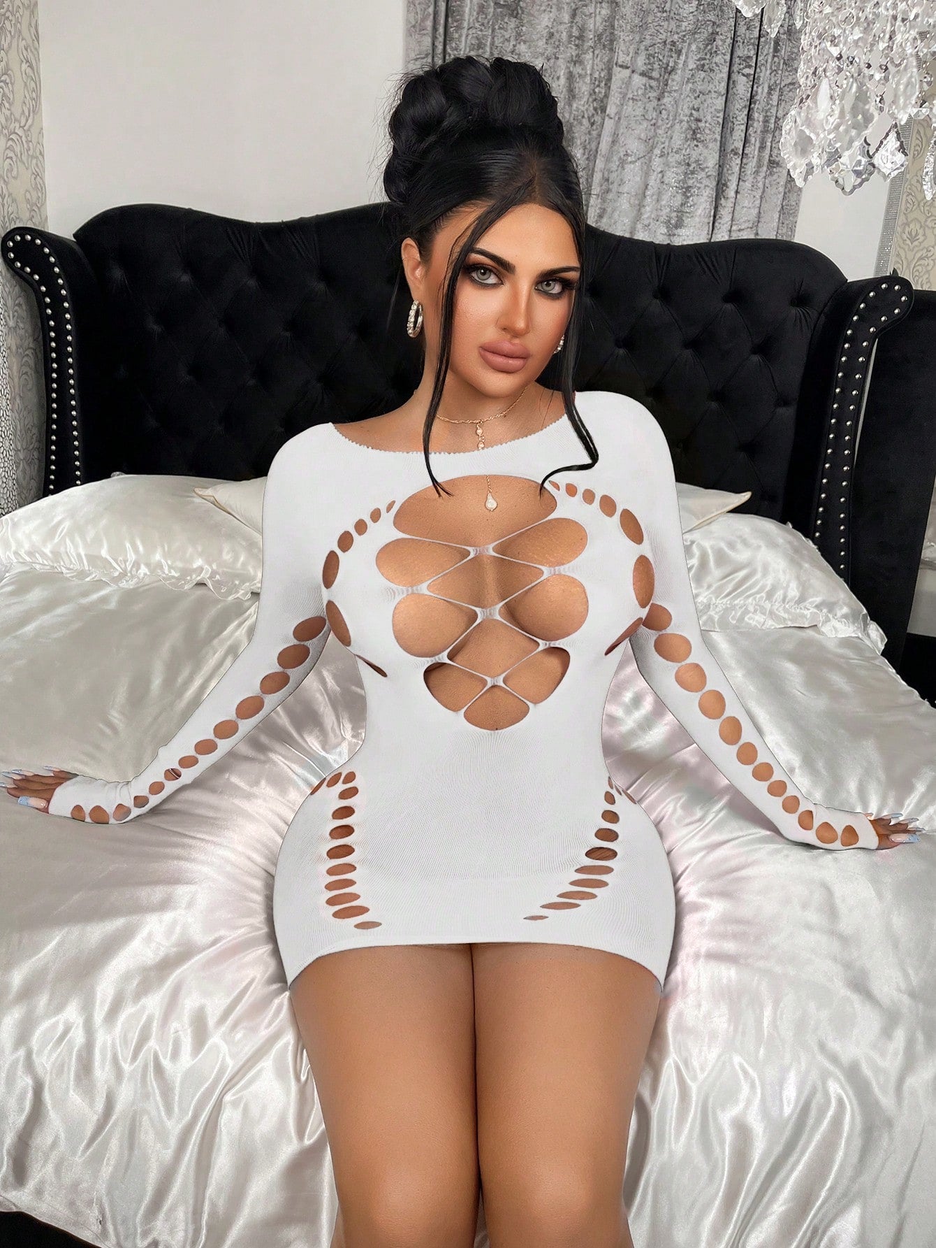 1pc Women's Sexy Fuchsia Bodycon Semi-Sheer Fishnet Dress, Suitable For Party, Nightclub, Beach