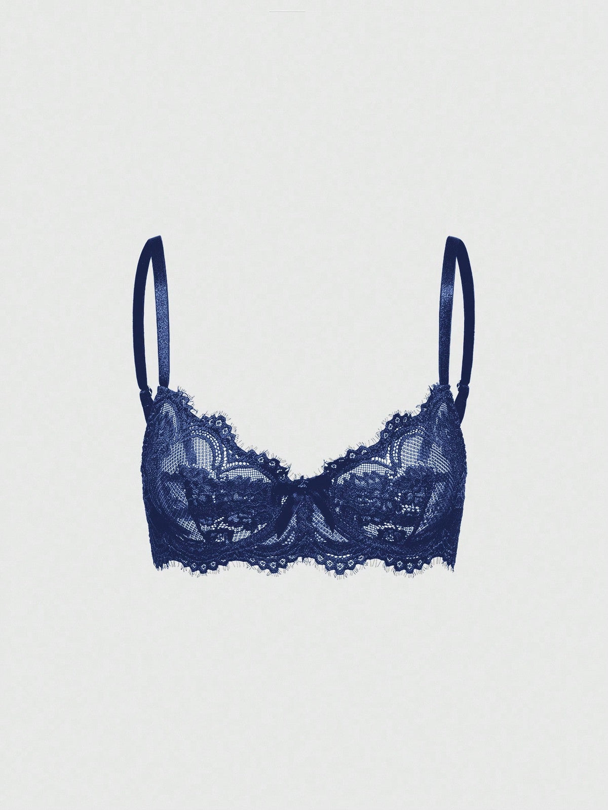 Black sheer floral lace plunge bra featuring underwire support, unlined triangle cups, adjustable straps, and a backless design for women.