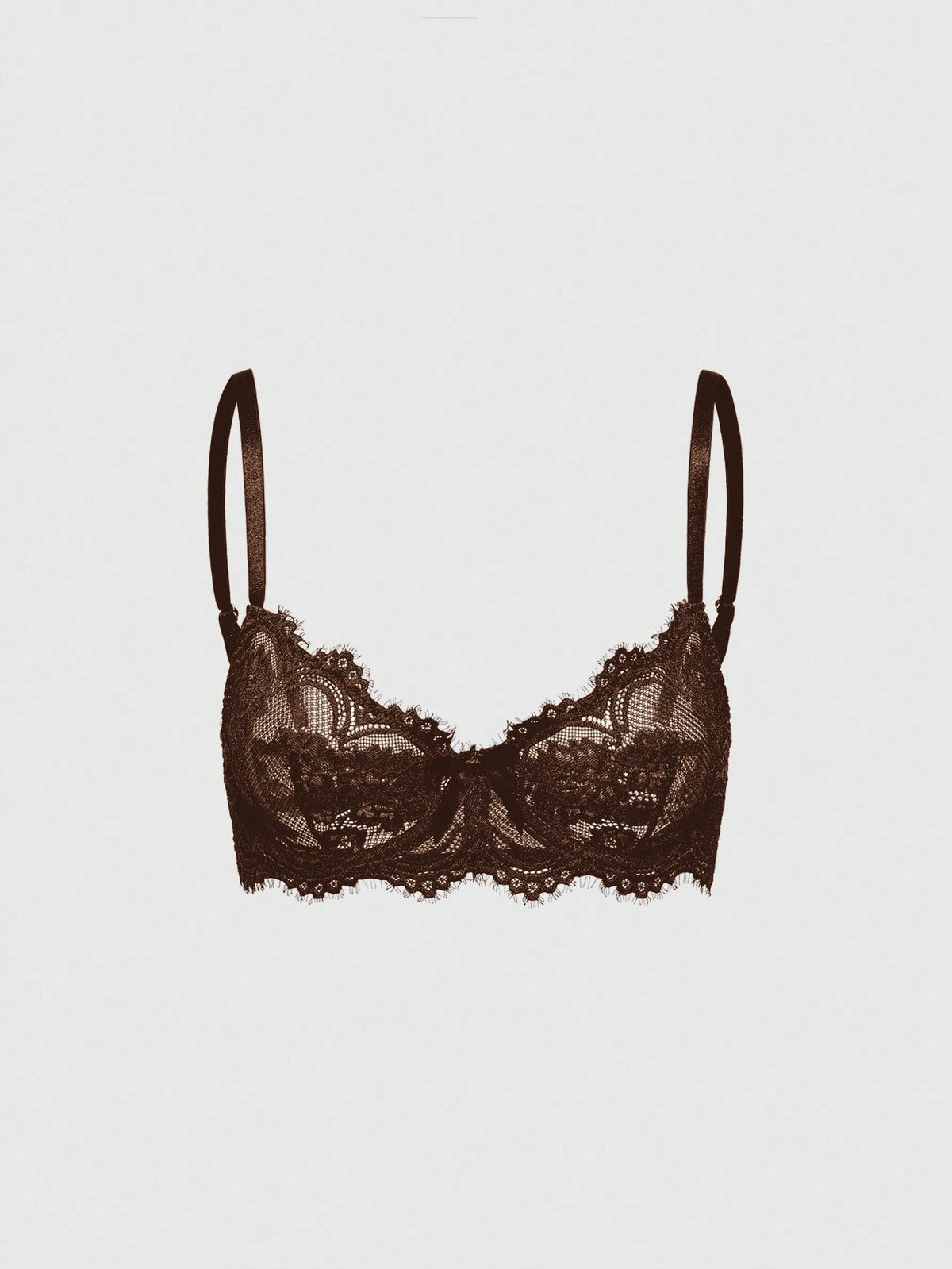 Black sheer floral lace plunge bra featuring underwire support, unlined triangle cups, adjustable straps, and a backless design for women.