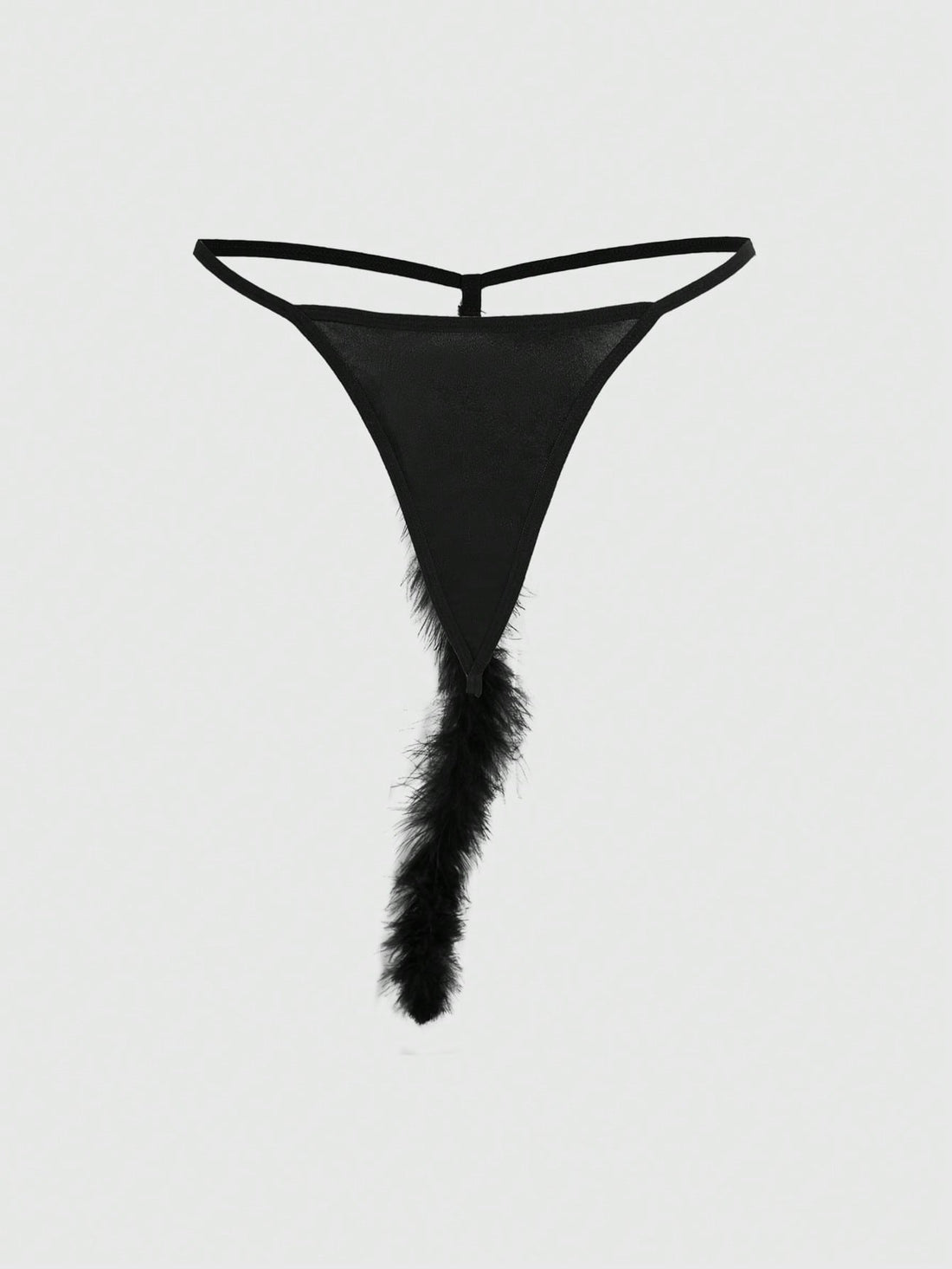 Black gothic furry tail thong panties for women featuring a low rise fit in knitted fabric.