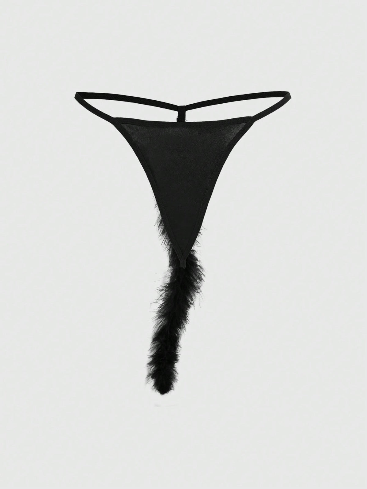 Black gothic furry tail thong panties for women featuring a low rise fit in knitted fabric.