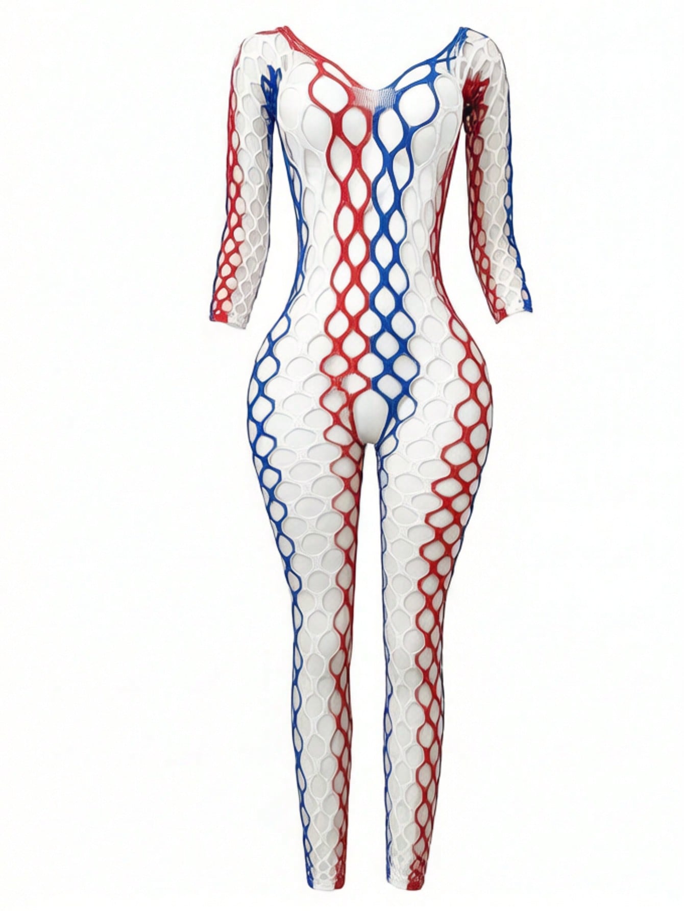 Women's sheer fishnet lingerie with hollow out detail, keyhole neckline, adjustable straps, and high-stretch polyamide fabric.