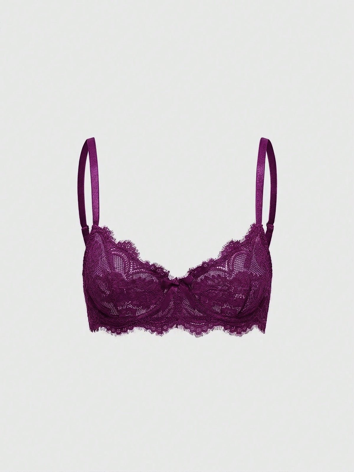Black sheer floral lace plunge bra featuring underwire support, unlined triangle cups, adjustable straps, and a backless design for women.