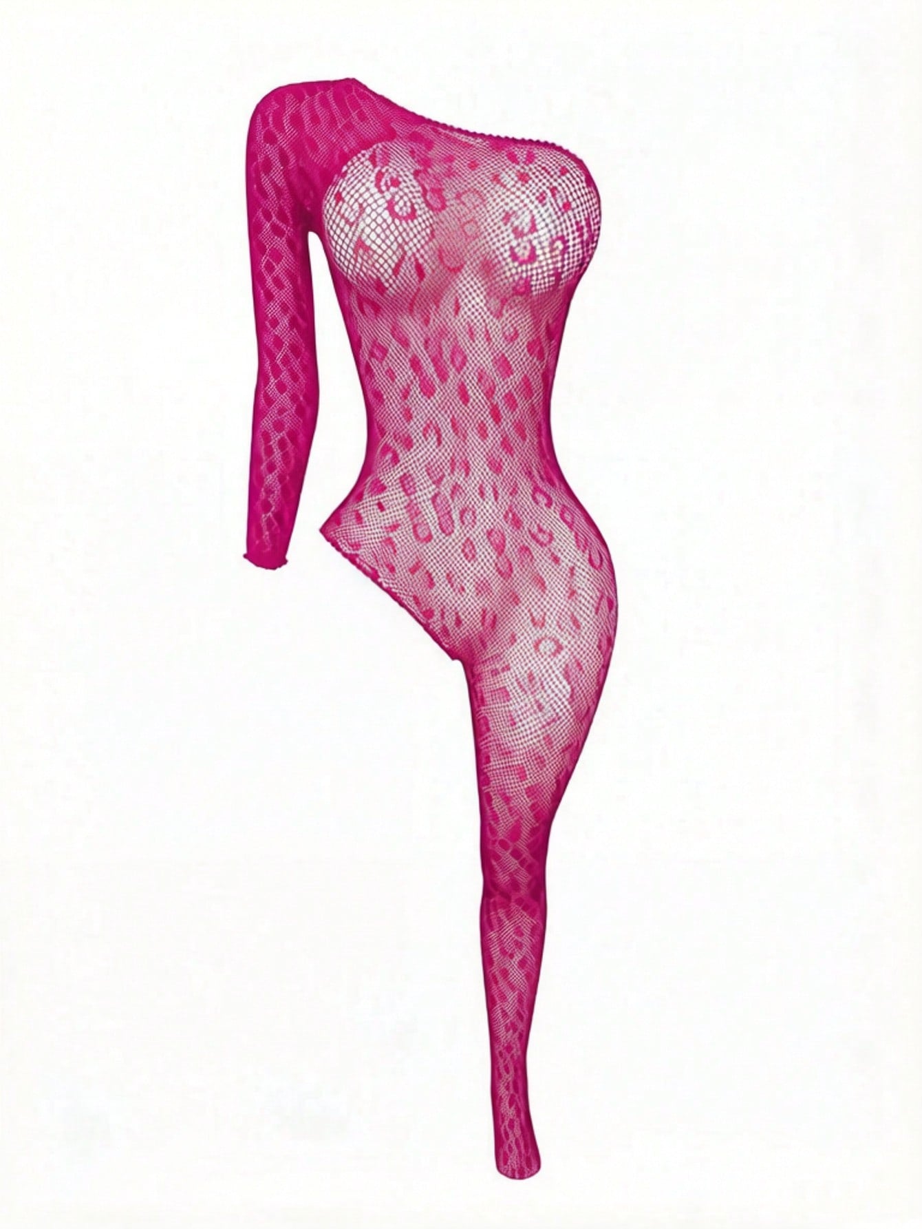 Women's sheer lace mesh bodysuit with leopard print, long sleeves, hollow out detail, and high-stretch fabric, designed for lingerie styling or as a swimsuit cover up.