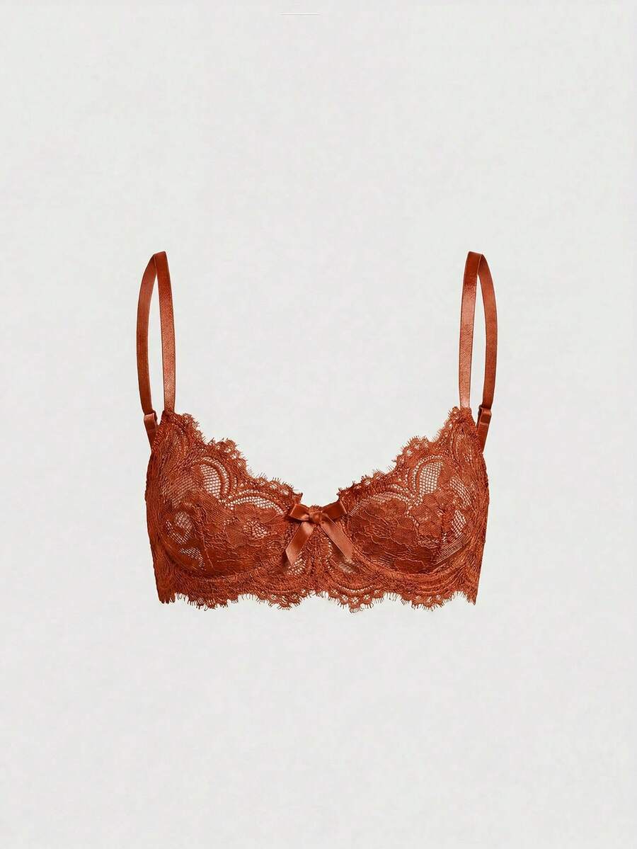 Black sheer floral lace plunge bra featuring underwire support, unlined triangle cups, adjustable straps, and a backless design for women.