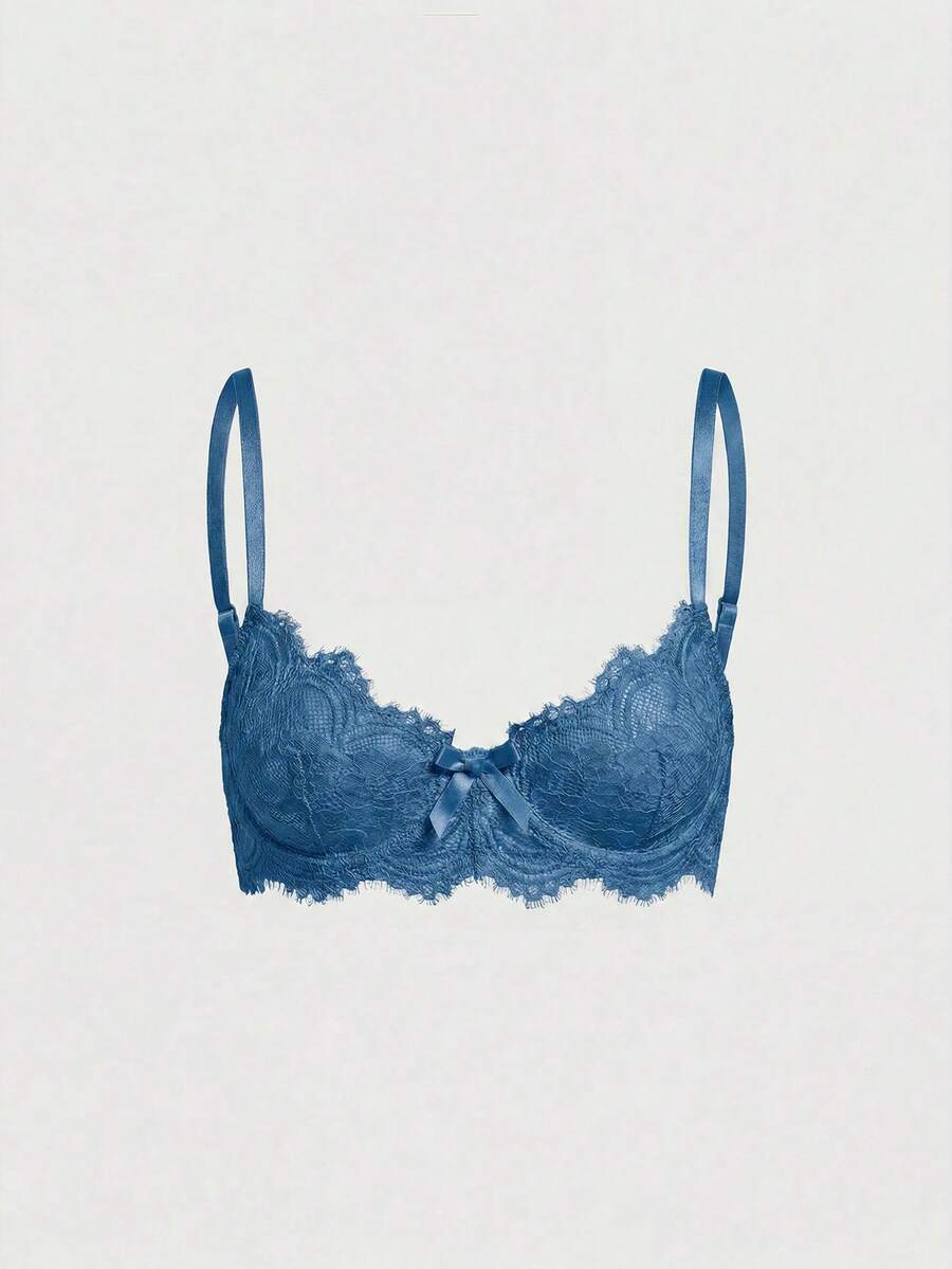 Black sheer floral lace plunge bra featuring underwire support, unlined triangle cups, adjustable straps, and a backless design for women.