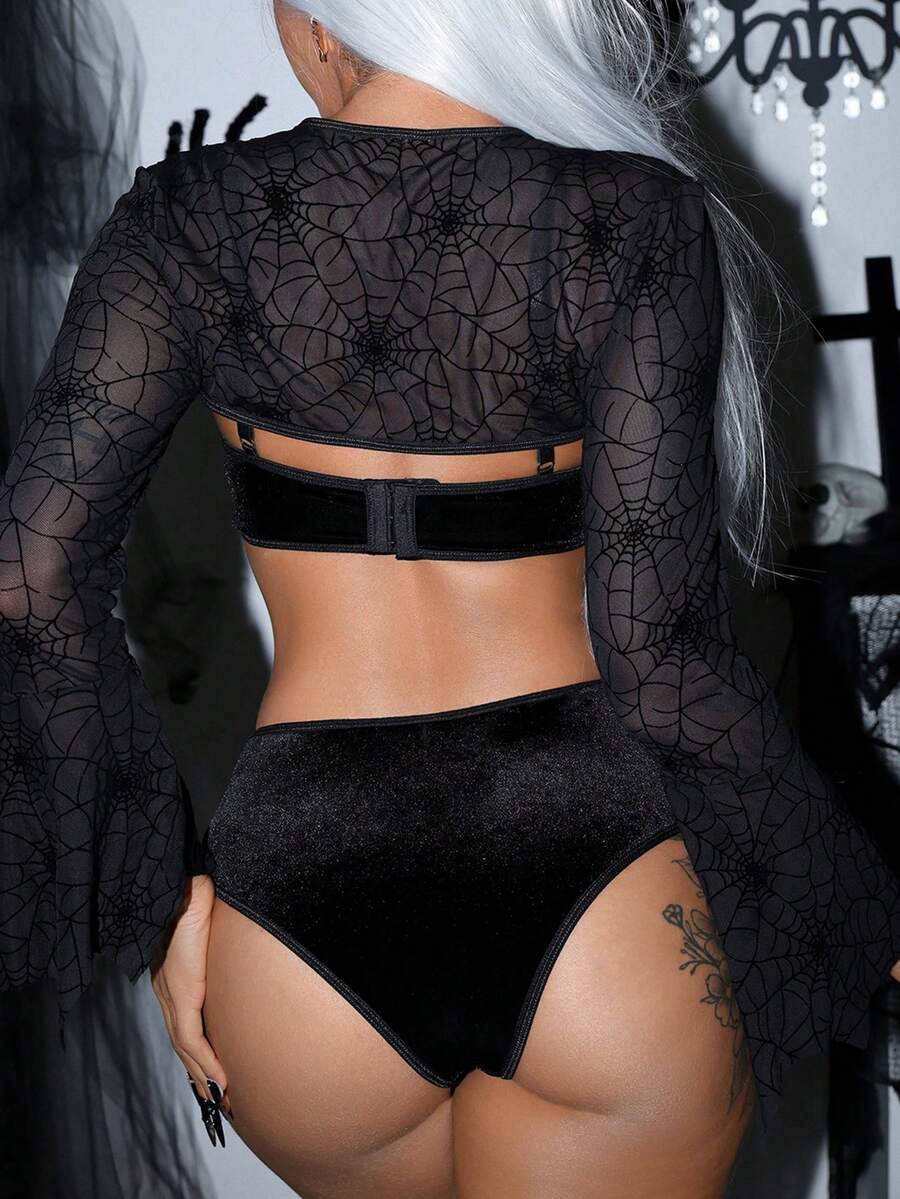 Black 3-piece women's lingerie set featuring an underwire bra with cup details, adjustable spaghetti straps, and mid-rise briefs.