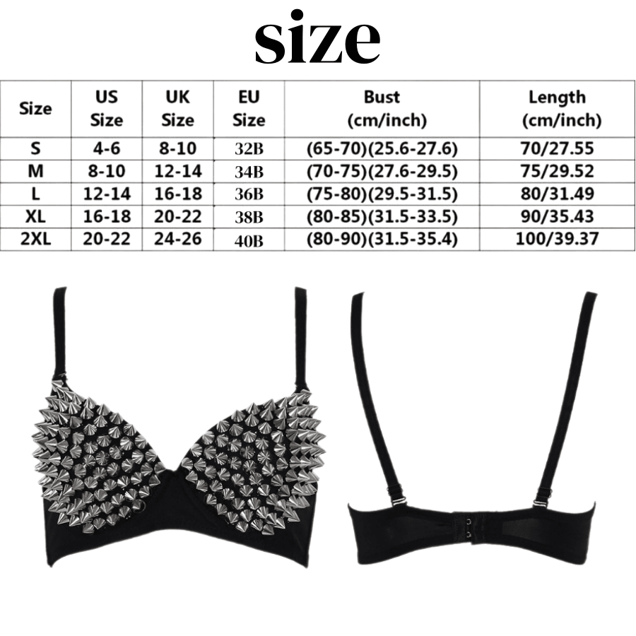 Metallic silver rivet studded push-up bra for women with adjustable straps and sequin accents