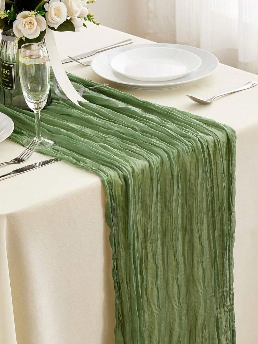 Wrinkled Cheesecloth Table Runner for Weddings and Holidays, Elegant Table Centerpiece Cloth for Christmas Dining, Birthdays, and Romantic Events
